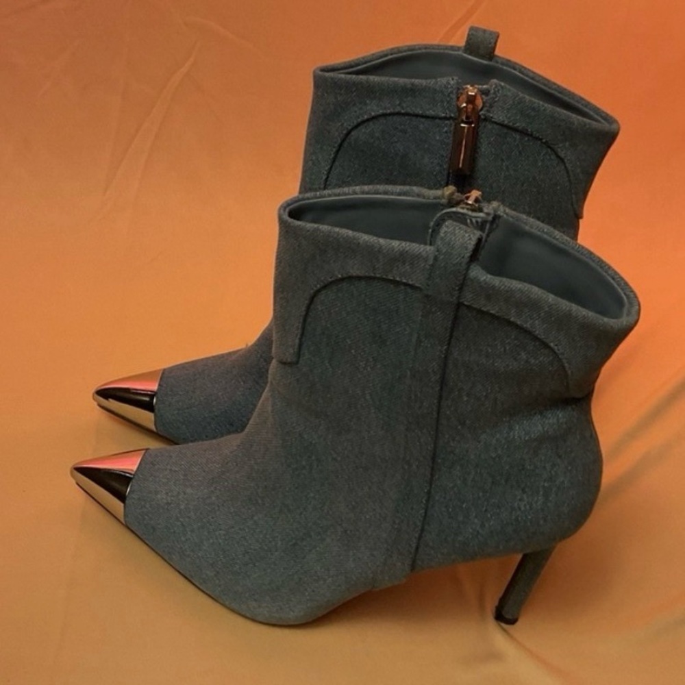 Stylish Denim Ankle Boots with Silver Accents